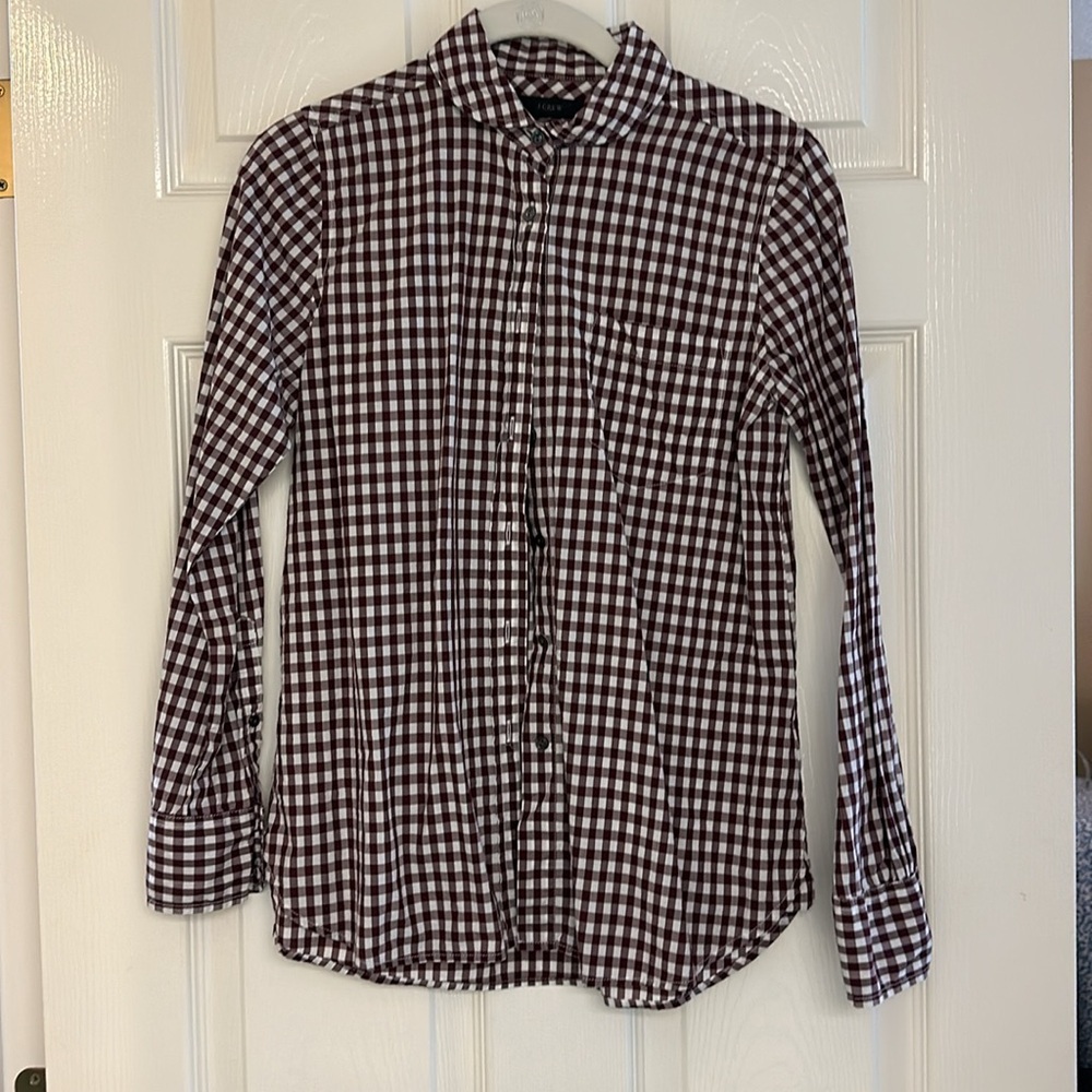 J.Crew Maroon & White Check Button-Down Shirt – Size 0